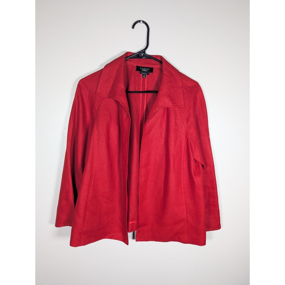 TALBOTS  Jacket Blazer M Irish‎ Linen Red Open Office Career Summer
